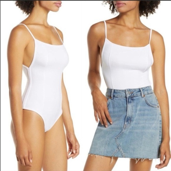 White Free People Women's Lila Square Neck Bodysuit -NWOT - Picture 2 of 11